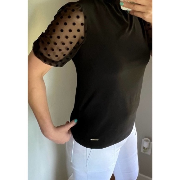 Anne Klein Short sleeved black top with sheer puff sleeves, Size Small - Picture 7 of 16